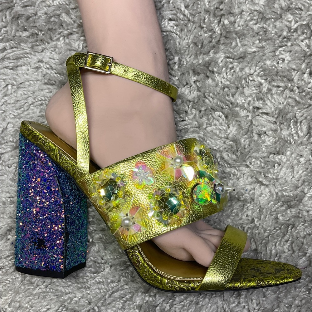 Glitter Chunky Block High Heel Asos Design Gold Embellished Sandals Heels